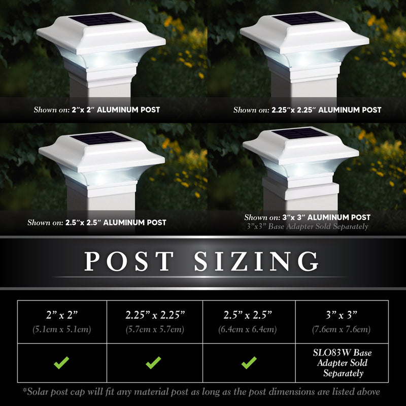 2x2 Imperial Solar Powered Post Cap Light - White (Fits 2", 2.25", 2.5" Rails)