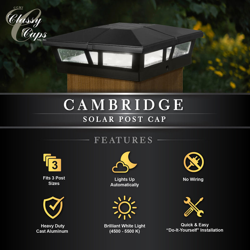 5x5-6x6 Cambridge Metal Solar Post Cap - Bright White LEDs