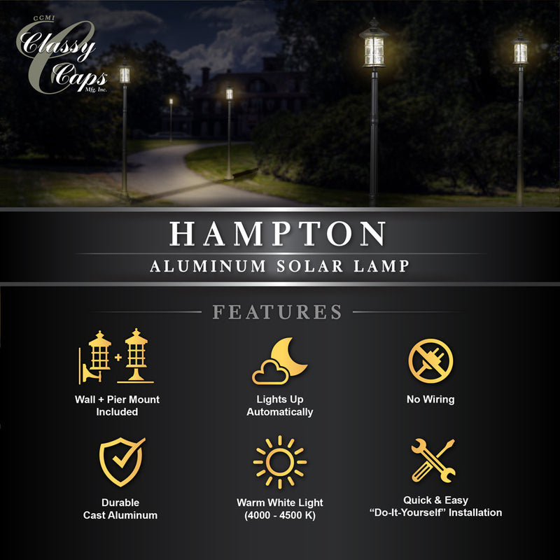 Hampton Solar Wall/Post Lamp - Black Aluminum