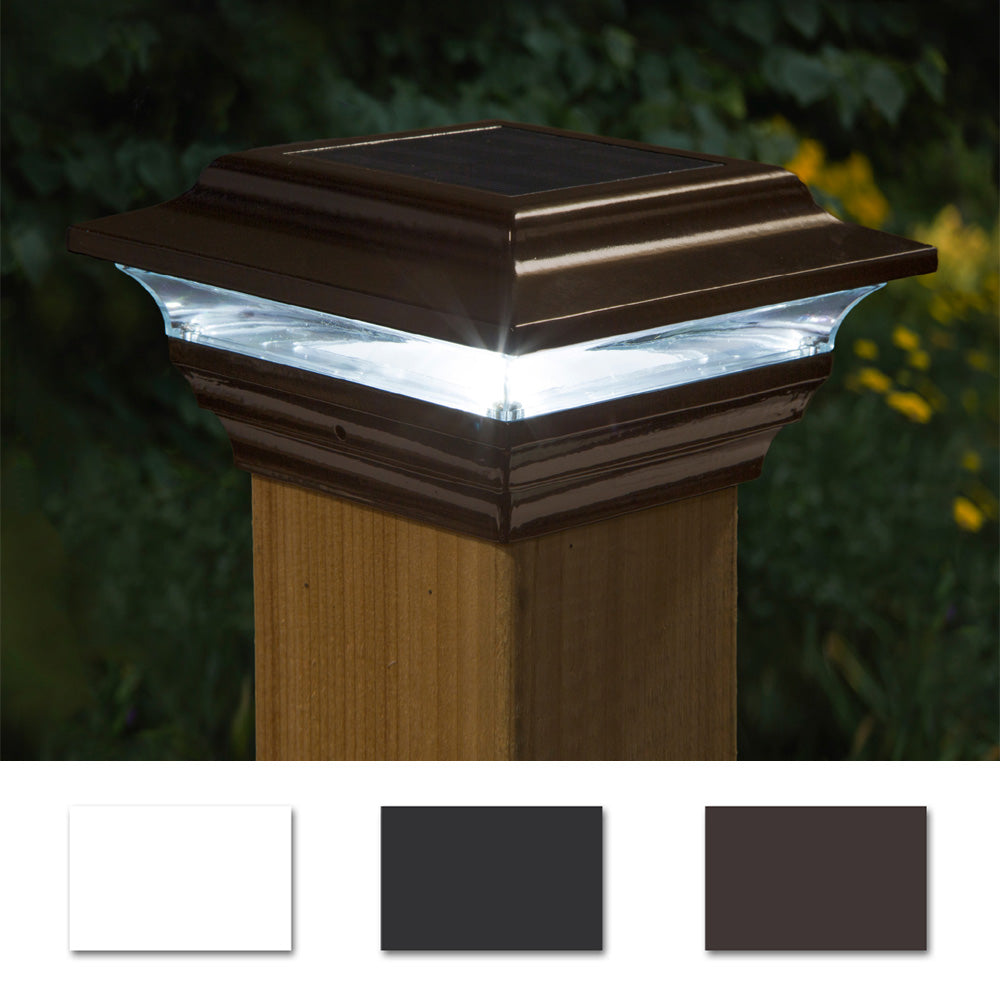 4-Pack Solar Powered LED Post Lights – White, Square Deck, 4X4 Wood & Vinyl – Relightable PL244WC