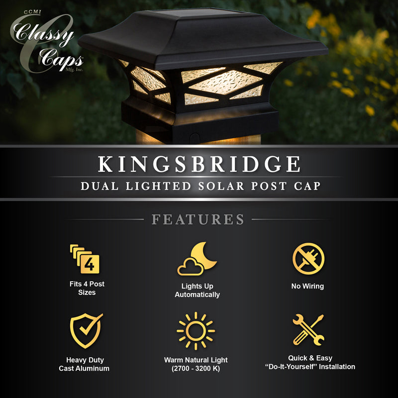 Kingsbridge Solar Cap Light Black or White for 4x4 5x5 6x6 Posts