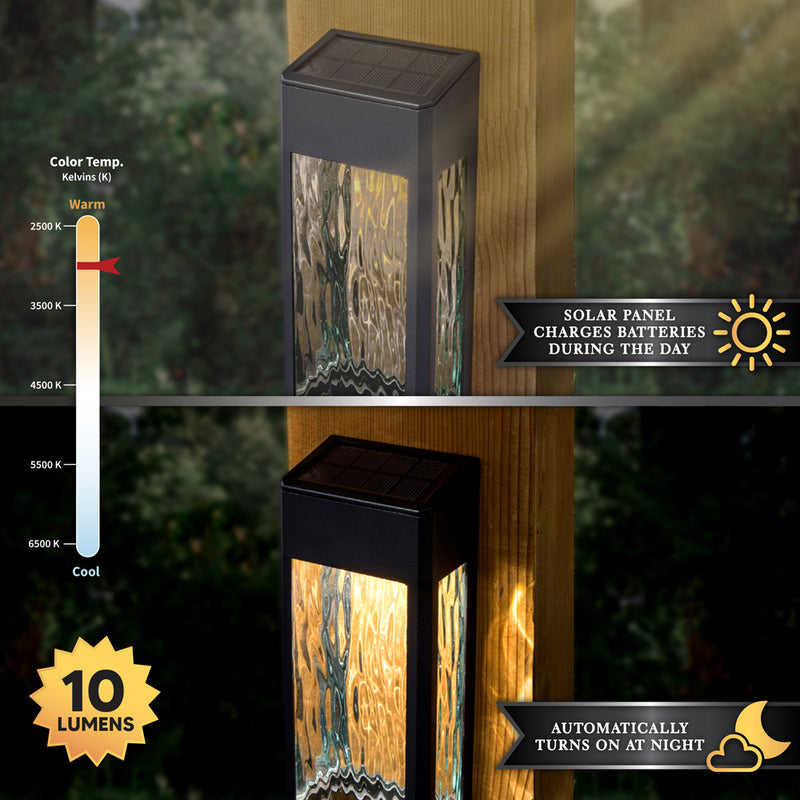 Lancaster Solar Post and Wall Light - Black Aluminum with Warm White LEDs 2Pk