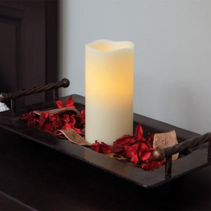 3x8 Melted Wax Pillar Ivory Flameless Candle with Timer (2 Pack)