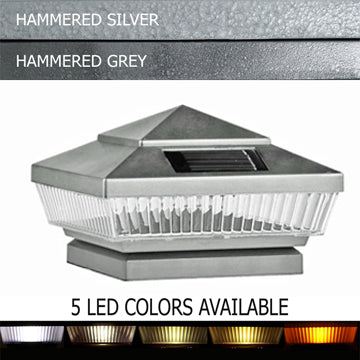 Pyramid Plastic 4x4 Solar Post Cap Light - Silver or Hammered Grey for 4" Post (Set of 2)