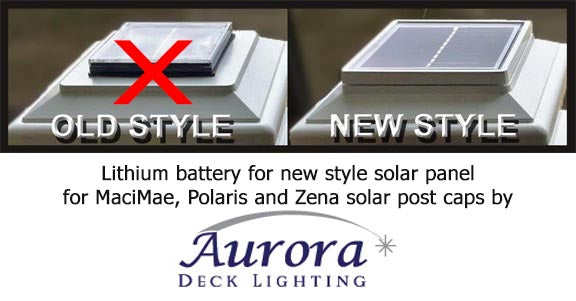 Solar panels for Aurora Deck Lights: old style and newer model.