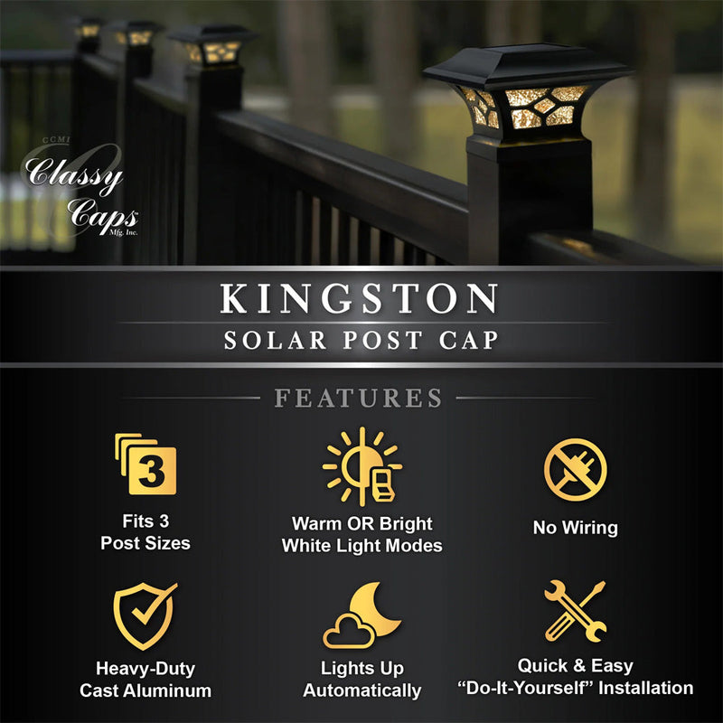 Kingston Black Solar Post Cap Light - 2", 2.5", 3" Rails