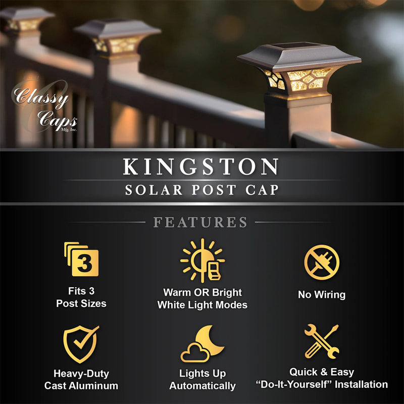 Kingston White Solar Post Cap Light - 2", 2.5", 3" Rails
