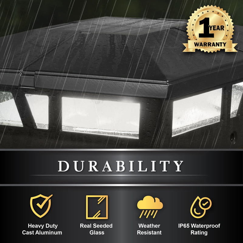 5x5-6x6 Cambridge Metal Solar Post Cap - Bright White LEDs