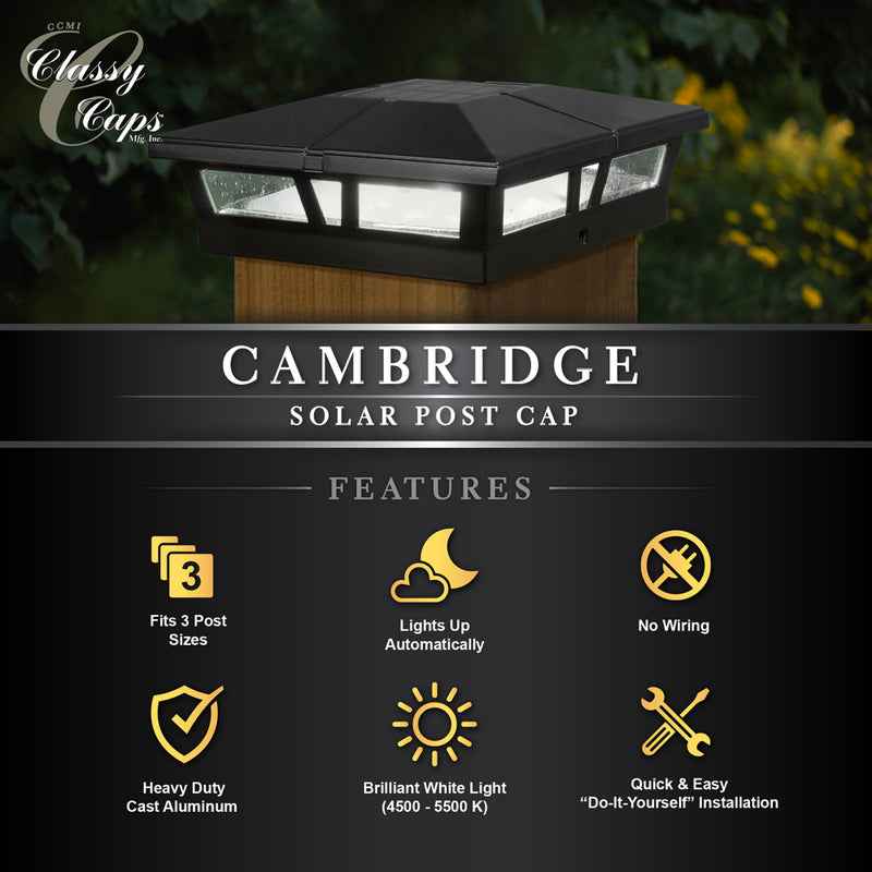 5x5 6x6 Cambridge Metal Solar Post Cap Bright White LEDs