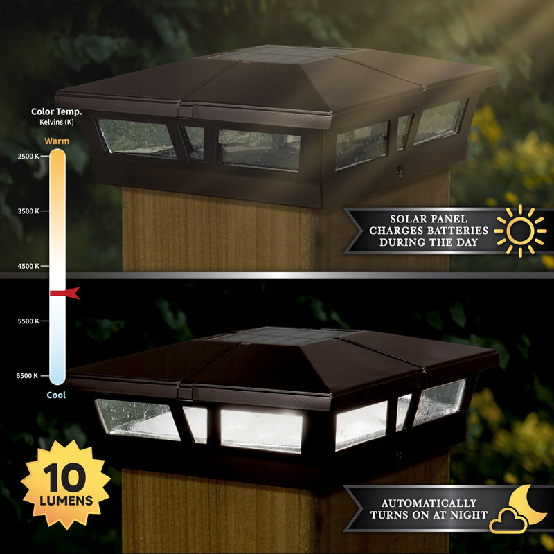 5x5-6x6 Cambridge Metal Solar Post Cap - Bright White LEDs
