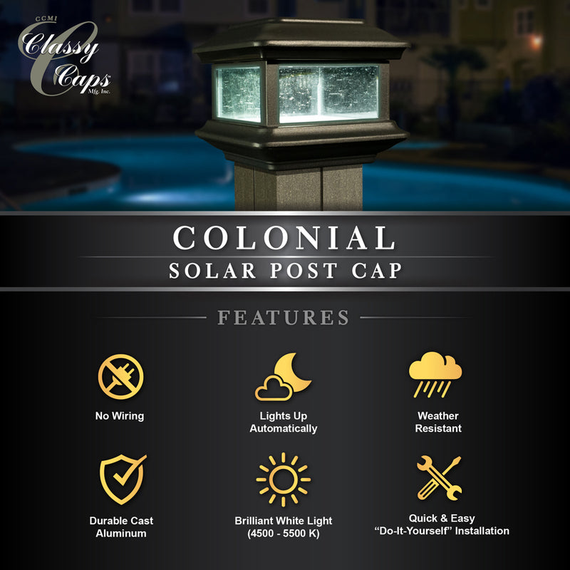 Colonial Solar Deck Light Black 4x4 Wood Post