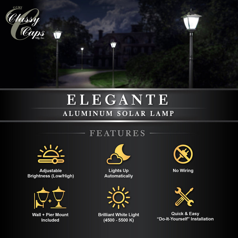Eleganté Solar Wall/Post Lamp - Black Aluminum