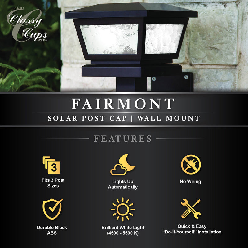 Fairmont 4x4 -5x5 Solar Post Cap and Wall Light Black