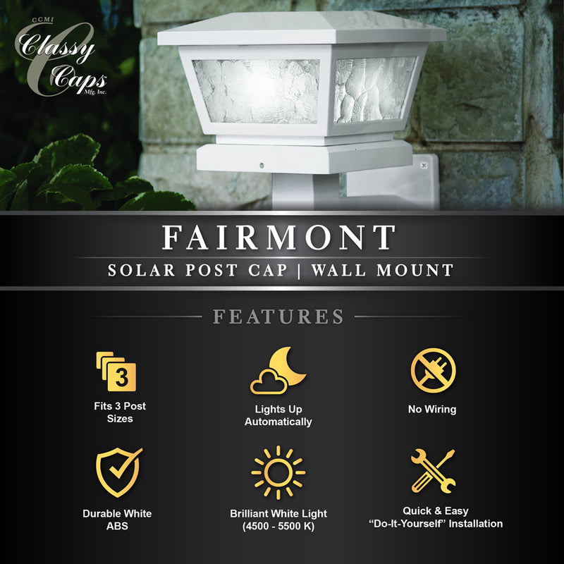 Fairmont 4x4 -5x5 Solar Post Cap and Wall Light White