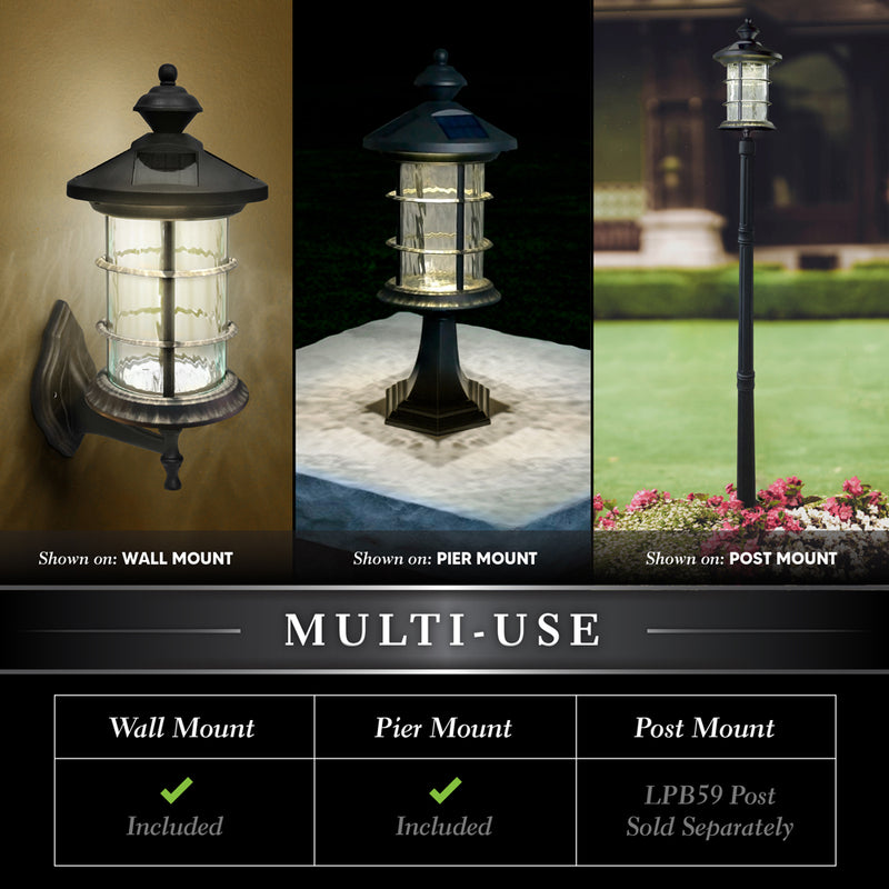 Hampton Solar Wall/Post Lamp - Black Aluminum