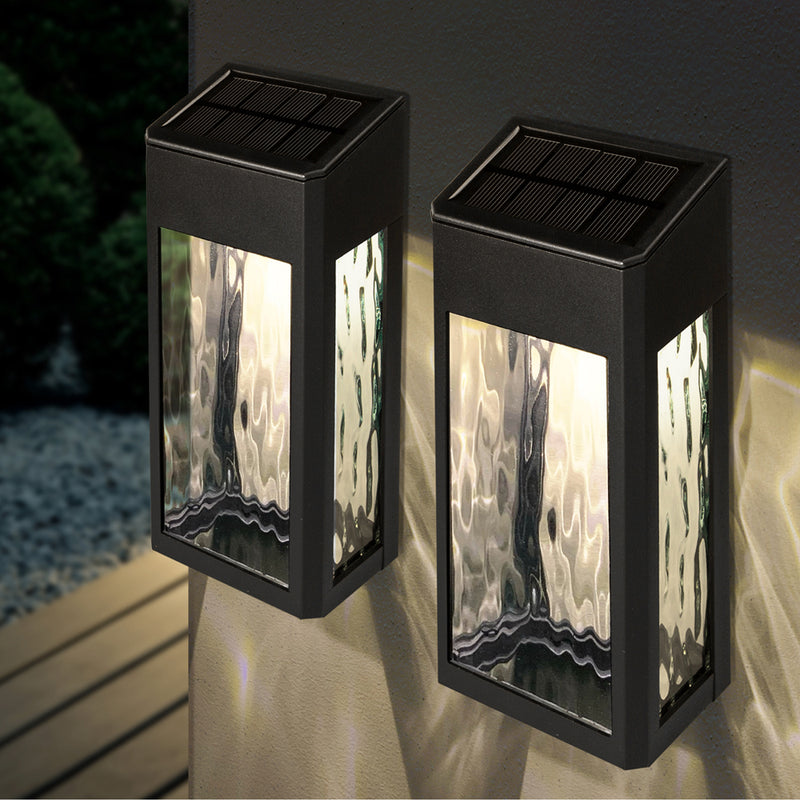 Lancaster Solar Post and Wall Light - Black Aluminum with Warm White LEDs 2Pk