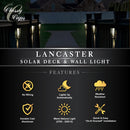 Lancaster Solar Post and Wall Light - Black Aluminum with Warm White LEDs 2Pk