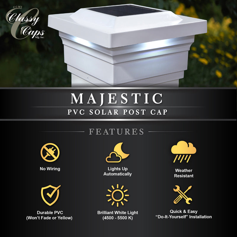 Majestic PVC Solar Post Cap Light 5x5 White