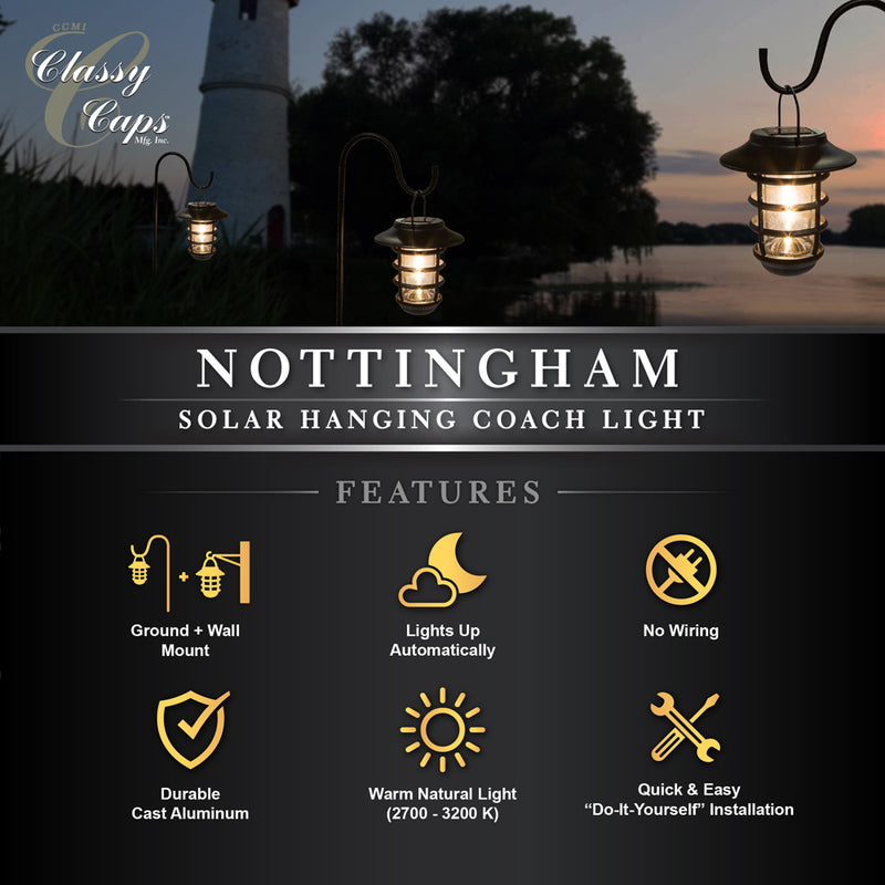 Nottingham Black Aluminum Hanging Solar Coach Light