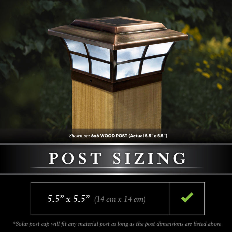 Prestige 6x6 Solar Post Cap Light - Copper Plated for 5-1/2" Wood Posts