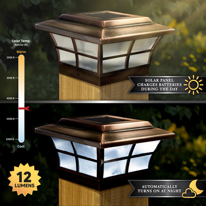 Prestige 6x6 Solar Post Cap Light - Copper Plated for 5-1/2" Wood Posts