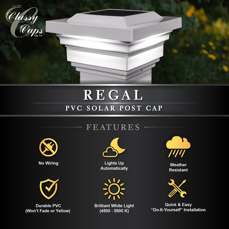 Regal PVC Solar Post Cap Light 4x4-5x5 White