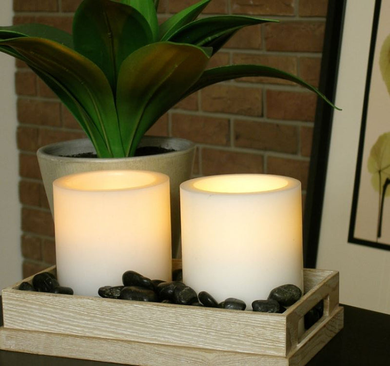 4x5 Flat Top Pillar Ivory Wax Flameless Candle with Timer (2 Pack)