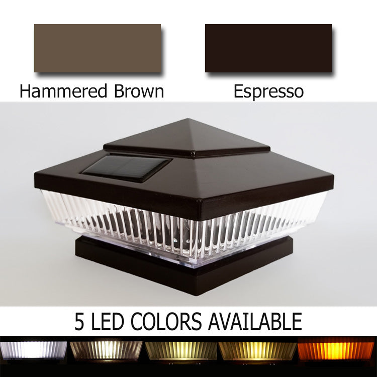 Pyramid Plastic 4x4 Solar Post Cap Light - Espresso or Hammered Brown for 3.5" Wood Post (Set of 2)