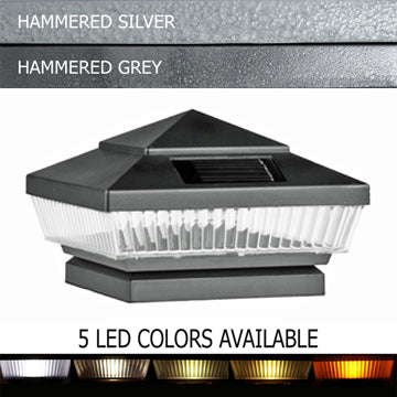Pyramid Plastic 4x4 Solar Post Cap Light - Silver or Hammered Grey for 3.5" Wood Post (Set of 2)