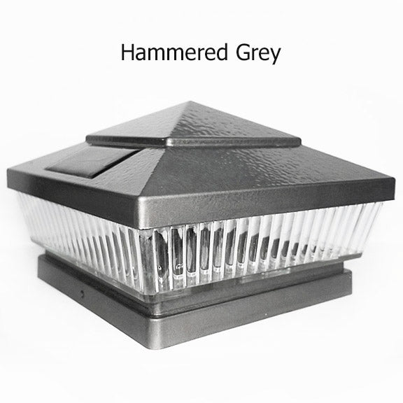 Pyramid Plastic 4x4 Solar Post Cap Light - Silver or Hammered Grey for 4" Post (Set of 2)